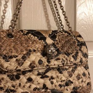 New Betsey Johnson Tan Snake Print Chain Strap Small Crossbody